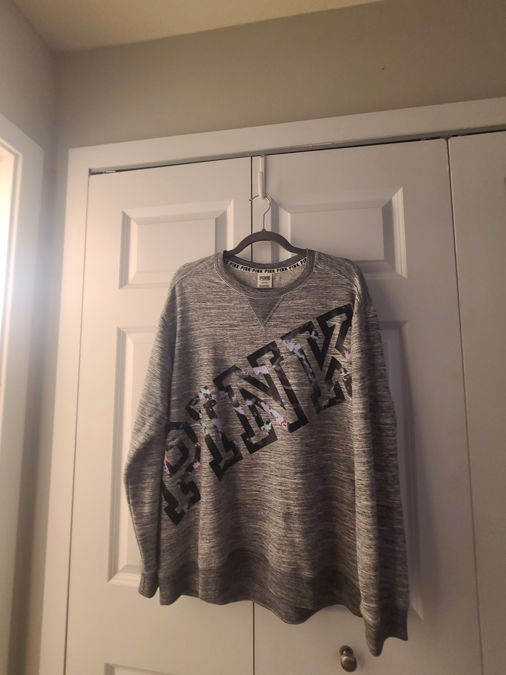 PINK Victoria's Secret Gray Marled Crewneck with Diagonal Logo